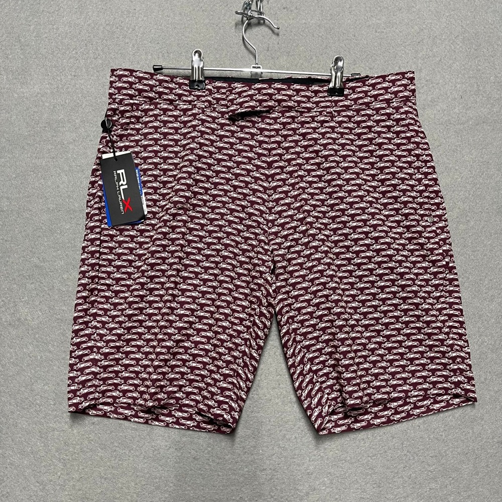 RLX Ralph Lauren Short Pants Men 32 Red Maroon Vintage Race Car Tailored Stretch